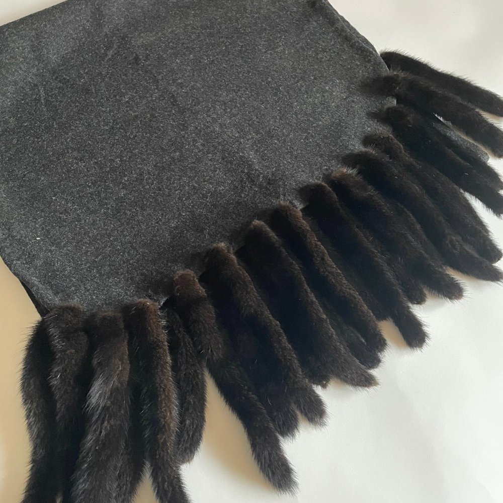 Wool shawl with mink tail fringe, 1980